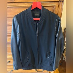 Rag & Bone Women’s black bomber coat jacket zip leather sleeves Medium